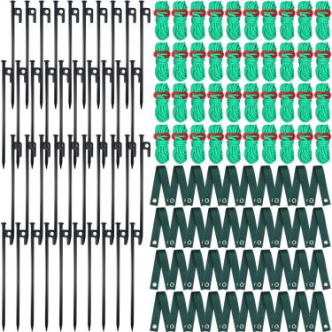 Imagem de Suzile Kit de estacas e suportes de árvore resistente para árvores jovens, kit de alisamento de âncora de árvore inclinada inclui estacas de aço de 30 cm, tiras de suporte de 4 m (verde, 120 peças)