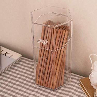 Imagem de Porta-lápis de acrílico com tampa/papelaria de mesa, organizador de pincéis de maquiagem, organizador para mesa de mesa, material escolar de escritório, organizador organizado para casa, quarto, mesa