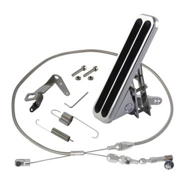 Imagem de PKSABB Pedal a gás de alumínio para montagem no chão Billet e cabo do acelerador de aço inoxidável de 61 cm com suporte de mola Hot Rod para Chevy Ford Silver