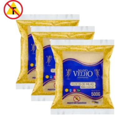 Imagem de KIT 3 Flocão de Milho Cuscuz 500g Natural Não Transgênico Mano Velho