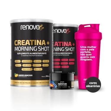 Imagem de Kit 2 Potes Creatina Monohidratada + Morining Shot Renova Be com Sabor + 1 Balm Alívio Dores massagem para relaxamento + 1 Coqueteleira Renova Be (144 gramas, 1 Abcaxi - 1 Morango com Limão)