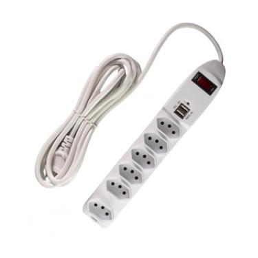 Imagem de FILTRO DE LINHA 6 TOMADAS PP 3X0,75 COMPRIMENTO 3 METROS 255 BRANCO, 114483