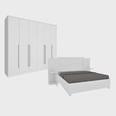 Imagem de Quarto De Casal Guarda-Roupa 6 Portas Portugal E Cama Box Casal Monaco Com Painel Espresso Móveis