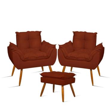 Imagem de Kit 02 Poltronas Decorativas + 01 Puff Para Apoio Dos Pés Cor: terracota Terracota