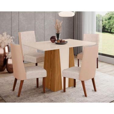 Imagem de Sala De Jantar Completa Orus Tampo Madeirado c- Vidro 120x80cm E 4 Cadeiras Anne Nature-courano-creme - Henn