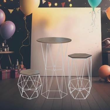 Imagem de Kit Festa 1 Mesa Bistrô G Flork com 1 Aparador M Liz e 1 Mesa P Luna Ferro Branco mdf Imbuia - Ahz Móveis