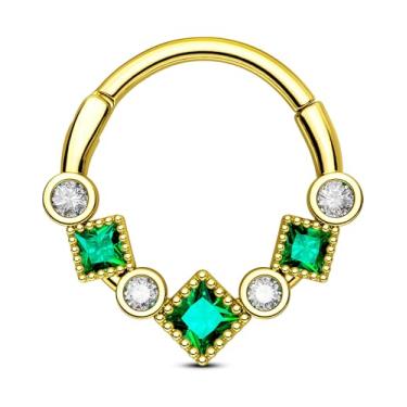 Imagem de OUFER Anel de septo dourado, joia de piercing de septo CZ verde 16G, joia de septo de aço cirúrgico 316L, segmento articulado, brincos de cartilagem de hélice Daith para mulheres