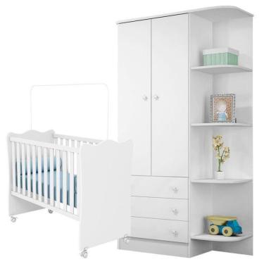 Imagem de Berço E Guarda Roupa Infantil Doce Sonho Qmovi Cor Branco Brilho