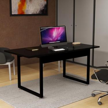 Imagem de Mesa Para Escritório Escrivaninha Estilo Industrial Para Trabalho e Estudo Base de Ferro Tampo em Mdf (Preto)