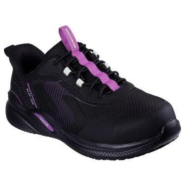 Imagem de Skechers Tênis feminino de renda elástica com mãos livres sem cadarço Carbix Industrial, Bkpr, 35