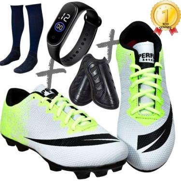 Imagem de Chuteira Campo Adulto Infantil+meião+caneleira+relogio Colada e Costur