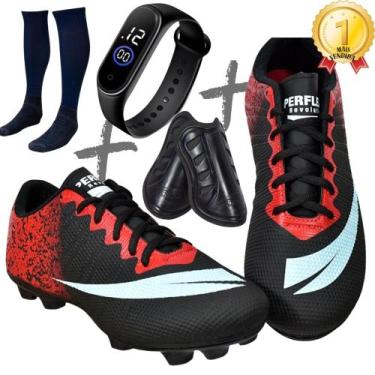 Imagem de Chuteira Campo Adulto Infantil+meião+caneleira+relogio Colada e Costur