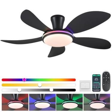 Imagem de PHORUS Ventilador De Teto Rgb De 48" Com Luzes E Controle Remoto/App - Preto, Perfil Baixo Com Motor Cc Reversível Silencioso, Montagem Embutida Moderna Para Quarto Infantil
