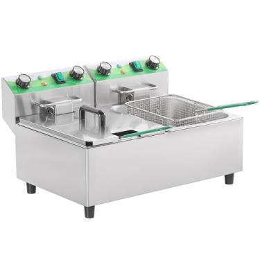 Imagem de NUPANT Fritadeira Comercial De 20L/21,2Qt Com Temporizador, Tanque Duplo, Fritadeira Elétrica De Bancada Com Cestos E Tampas Duplos, Controle De Temperatura, 3400W/110V, Aço Inoxidável, Fritadeira