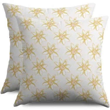Imagem de Smozenith Conjunto de 2 capas de almofada de girassol 45,7 x 45,7 cm, flores brancas amarelas, bege, primavera, verão, estampa floral, casa de fazenda, decorativas, capas de almofada para ambientes