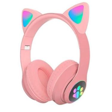 Imagem de Fone Bluetooth Orelha Gatinho Led Infantil Headphone Rosa - KTS