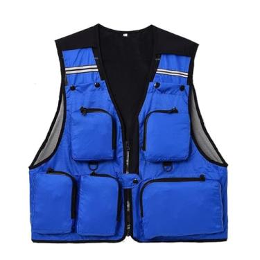 Imagem de Colete De Pesca Tático Sem Mangas Com Zíper E Vários Bolsos De Malha Respirável Masculino, Colete Versátil Para Fotografia Ao Ar Livre Viagem Caminhada Jaqueta, Para Muitas Necessidades(Blue,3X-Large)