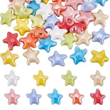 Imagem de HOBBIESAY 36 peças, 9 cores, estrela-do-mar, contas de porcelana, 12 mm, lindas contas de artesanato estrela-do-mar, espaçador de cerâmica, contas soltas para o verão, pulseiras faça você mesmo