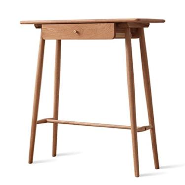 Imagem de Mesa de console, mesa de console de nogueira com gaveta, mesa de sofá de madeira maciça, mesa de parede de tronco, mesas altas para entrada, suporte de TV, rústico, decoração de cabine (cor: madeira