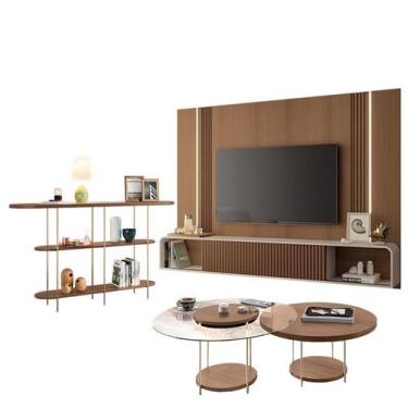 Imagem de Home Suspenso Empire Castanho Off White e Aparador Infinity e Kit Mesa