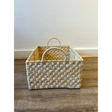 Imagem de caixa organizadora decorativa palha de milho com alça 35x28