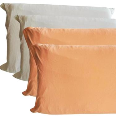 Imagem de Kit 4 Fronhas (2 Pares) 100% Algodão Em meia malha fio 30/1 para travesseiro 70 x 50 cm (Salmão+Branco)