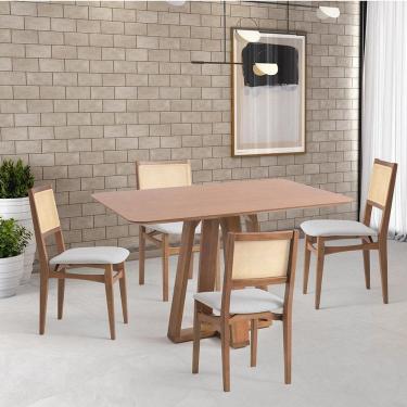 Imagem de Conjunto Mesa com 4 Cadeiras Madeira Maciça Tampo Laminado Nogueira/Natural