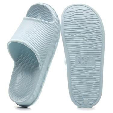 Imagem de Crazy Lady Pantufas femininas masculinas para uso interno e externo, antiderrapantes, massagem, banho de spa, piscina, academia, chinelos, sandálias de dedo aberto, confortáveis e macias, sapatos casuais, plataforma leve de EVA, Massage/Sky Blue, 5-5.5 Women/4-4.5 Men