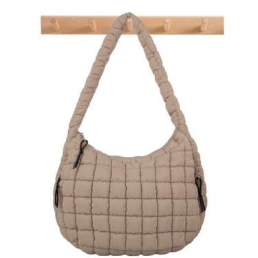 Imagem de Sacola Iqimott acolchoada Puffer Nylon Bubble para mulheres cáqui