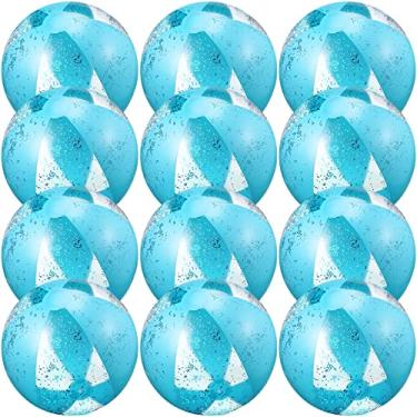 Imagem de Chivao 12 bolas de praia infláveis de 40,6 cm com glitter, bolas de piscina grandes confetes para crianças e adultos, festas de verão, lembrancinhas de festa Hawaii Luau (azul)