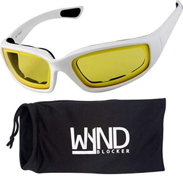 Imagem de WYND Blocker Óculos de sol esportivos resistentes ao vento para motocicleta e ciclismo (lente branca/amarela), Branco, Tamanho �nico