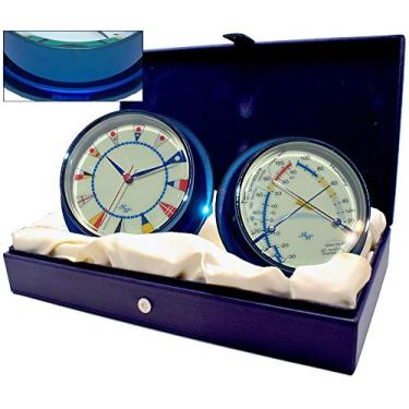 Imagem de MASTER-MARINER Conjunto de presente da coleção Indigo Waters, relógio de 14,6 cm de diâmetro e instrumentos de medidor de conforto, acabamento azul profundo, mostrador de bandeira de sinal marfim