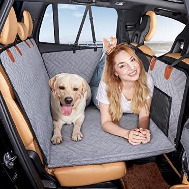 Imagem de YJGF Extensor de assento traseiro para cães, capa de assento de carro de cachorro para cama de banco traseiro inflável para colchão de ar de acampamento de carro, rede de cachorro para cama de viagem de carro, colchão de cama de carro não inflável para carro SUV caminhão (cinza)