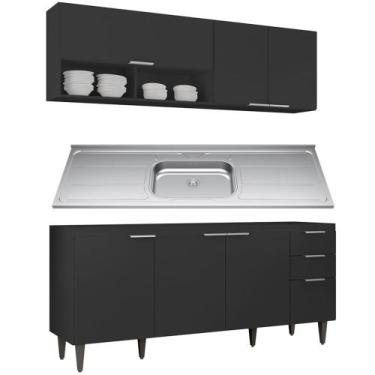 Imagem de Armário de Cozinha CP01 Com Pia 180cm Pérola Z34 Preto - Mpozenato, Pr