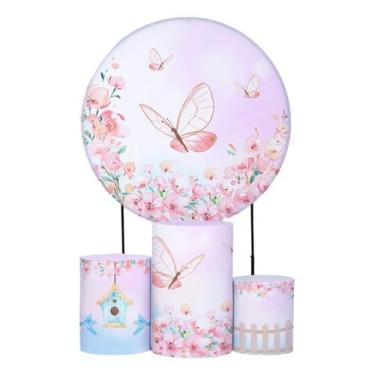 Imagem de Kit Painel de Festa Redondo 1,50m, Trio de Cilindros e Painel Romano P