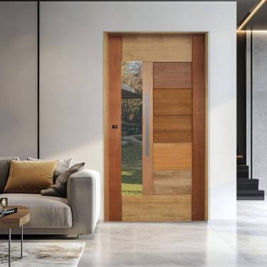 Imagem de Porta Pivotante com Visor Mista Batente 14 Puxador Barra Chata 110cm X 210cm Direito 3B