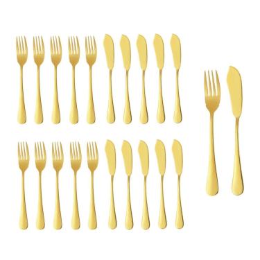 Imagem de Garfo e Faca Talheres para Peixe Aço Inox Dourado 50pares