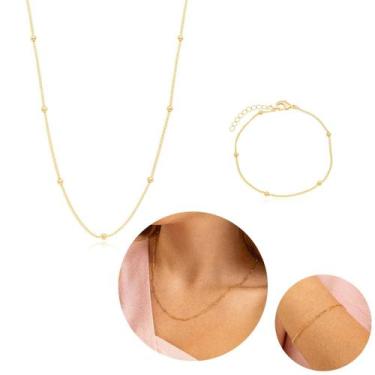 Imagem de Kit Colar e Pulseira Bolinhas Ouro 18k - MP Acessórios, Ouro