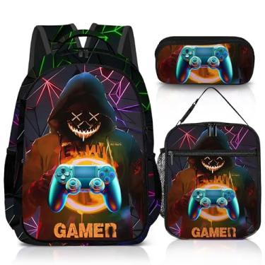 Imagem de jvycjlu Conjunto de mochila de jogos para meninos, mochila de jogos, lancheira para meninos e bolsa de lápis para crianças, 42 cm, Game-hmwj-3, GAME-HMWJ-3, Mochilas de viagem