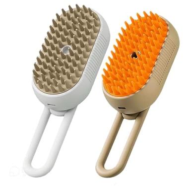 Imagem de Escova Pet Vaporizada Para Remoção De Pelos Gatos Cães Recarregável Elétrica Pente Com Vapor (Creme)