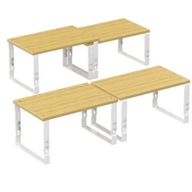 Imagem de Wobmmi Prateleira organizadora de armário de cozinha, conjunto de 2 prateleiras de armazenamento ajustáveis em altura, empilháveis, expansíveis, organizadores de prateleiras de bancada, prateleiras de