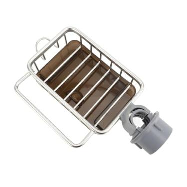 Imagem de Suporte de esponja para pia de cozinha, organizador de torneira de pia de cozinha, espaço ajustável espesso de alumínio para tubo de água redondo (prata)