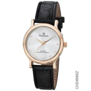 Imagem de Relógio Champion Feminino Social CH24080Z Quartz Rosê Pulseira de Couro Preto
