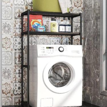Imagem de Estante Organizadora para Máquina de Lavar, 2 Prateleiras, Estrutura Metálica Preta