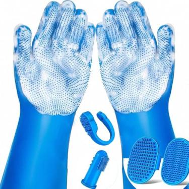 Imagem de Zenkon Luvas para Cuidados com Animais de Estimação, Escova de Escova para Pet, Escova para Cachorros de Múltiplas Funções, Escova para Gatos de Toque Suave, 6 Itens