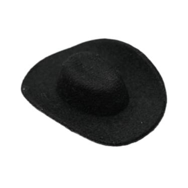 Imagem de YIJU Chapéu de cowboy em escala 1:6, chapéu de cowboy em miniatura, acessório decorativo para bonecos de ação para amigos , Preto
