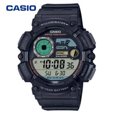 Imagem de Relógio de Pulso Casio Masculino Tabua de Mares Pesca Esportiva Fase da Lua Prova Dagua 100 Metros Digital Pulseira Extra Grande Preto WS-1500H-1AVDF