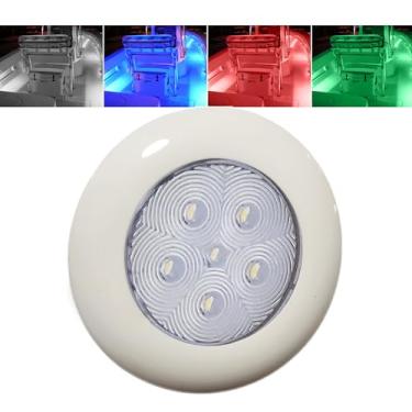 Imagem de Wave One Marine SURFACE Mount 7.6 cm RGBW Driver Interno Luz LED Cortesia Barco | Destaque RV | Interior Exterior Deck Transom Cockpit T Top | Impermeável IP68 (Moldura Branca)
