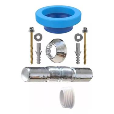 Imagem de Kit Instalação Vaso Tubo Ligação Cromado + Anel + Parafusos - Valeplas