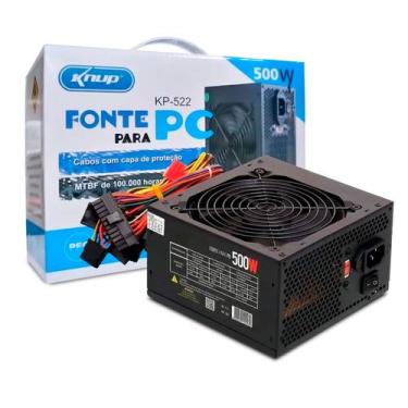 Imagem de Fonte KNUP 500W Real, KP-522, Silenciosa, Fan 120mm, Bivolt - Preta